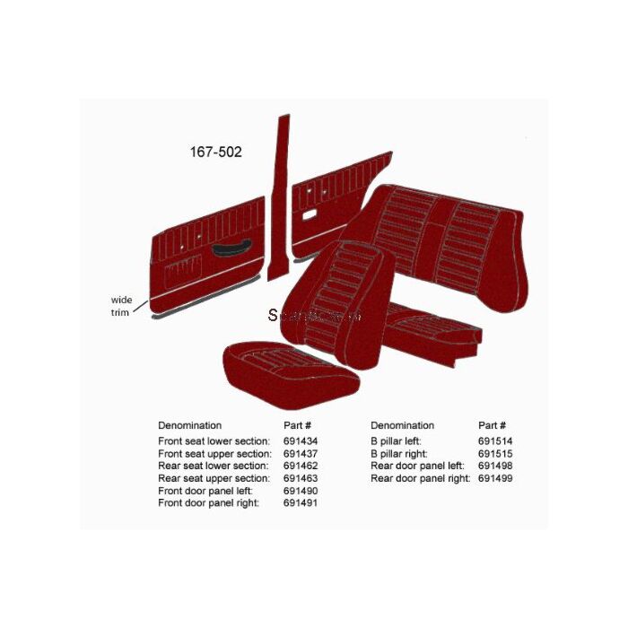 Bekleding Amazon 4 deurs B stijl SET Links+rechts rood 1967-1968 183-545518 554  incl 692136