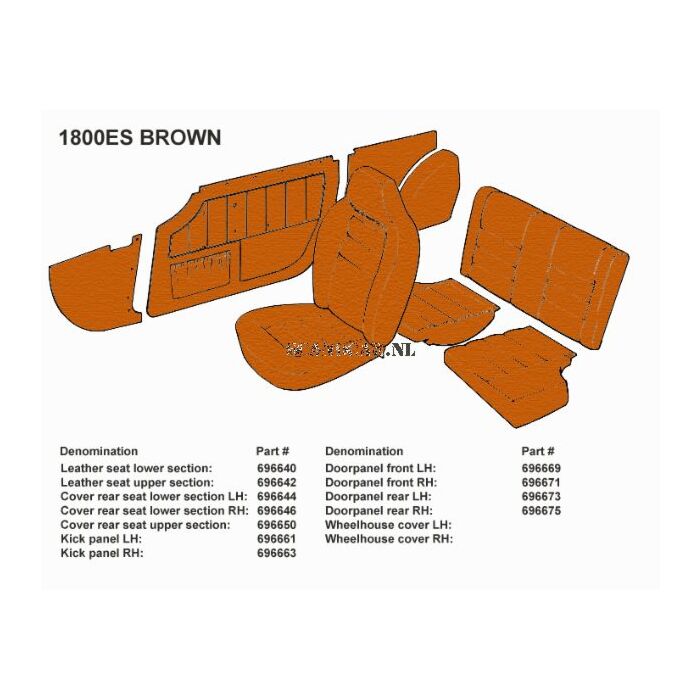 Bekleding 1800E+ES achterbank hoes bruin rechts allen als set zie 696644