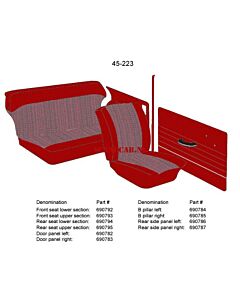 Bekleding PV544 achterbank hoes zitting+rug SET 62-63 rood 45-223 (690795)