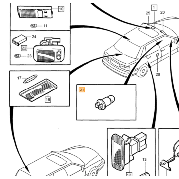 Gloeilamp met fitting 1 2W Instrumentenpaneel Asbak Schakelaars Volvo 700/850/900/V70/S70/C70/S90/V90/XC70