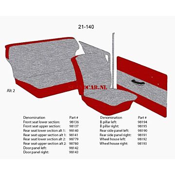Bekleding PV544 achterbank hoes rug grijs-rood 1958 21-140 alternatief 2