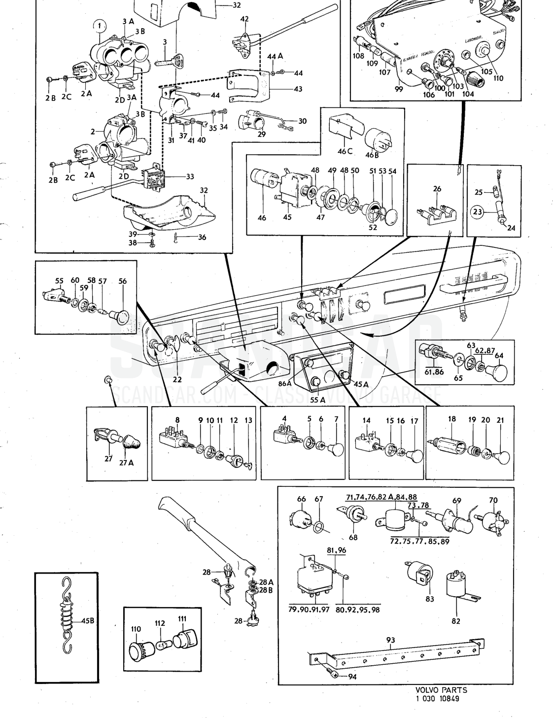 and control .unit Illustration Sats Kit - vue éclatée, Autres pièces, Volvo série 140 jusqu’à 1972