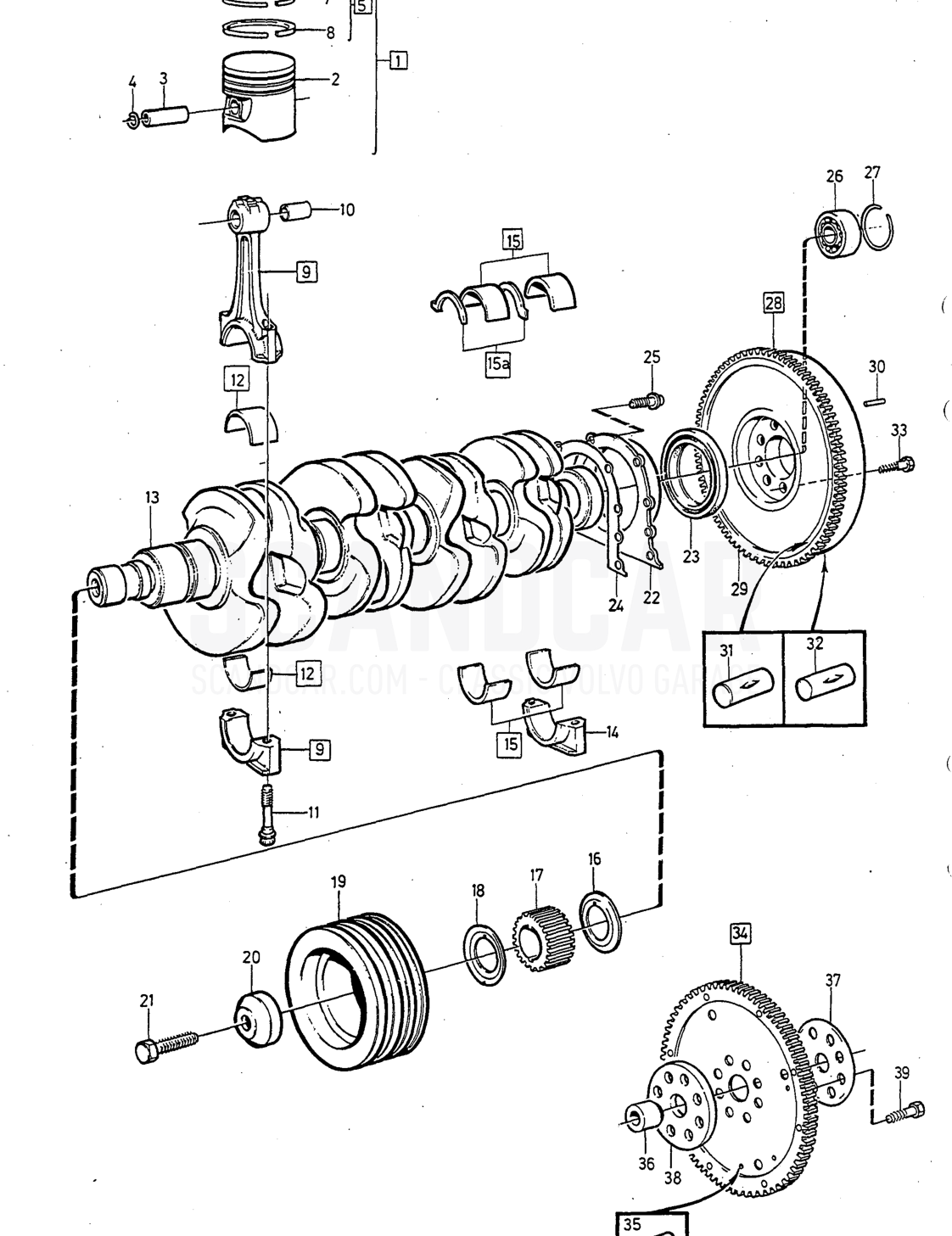 Moteur, page 110 - vue éclatée, Volvo série 240 à partir de 1988