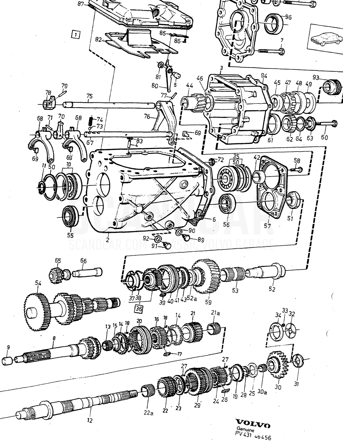 Transmission, page 524 - vue éclatée, Volvo série 240 à partir de 1988