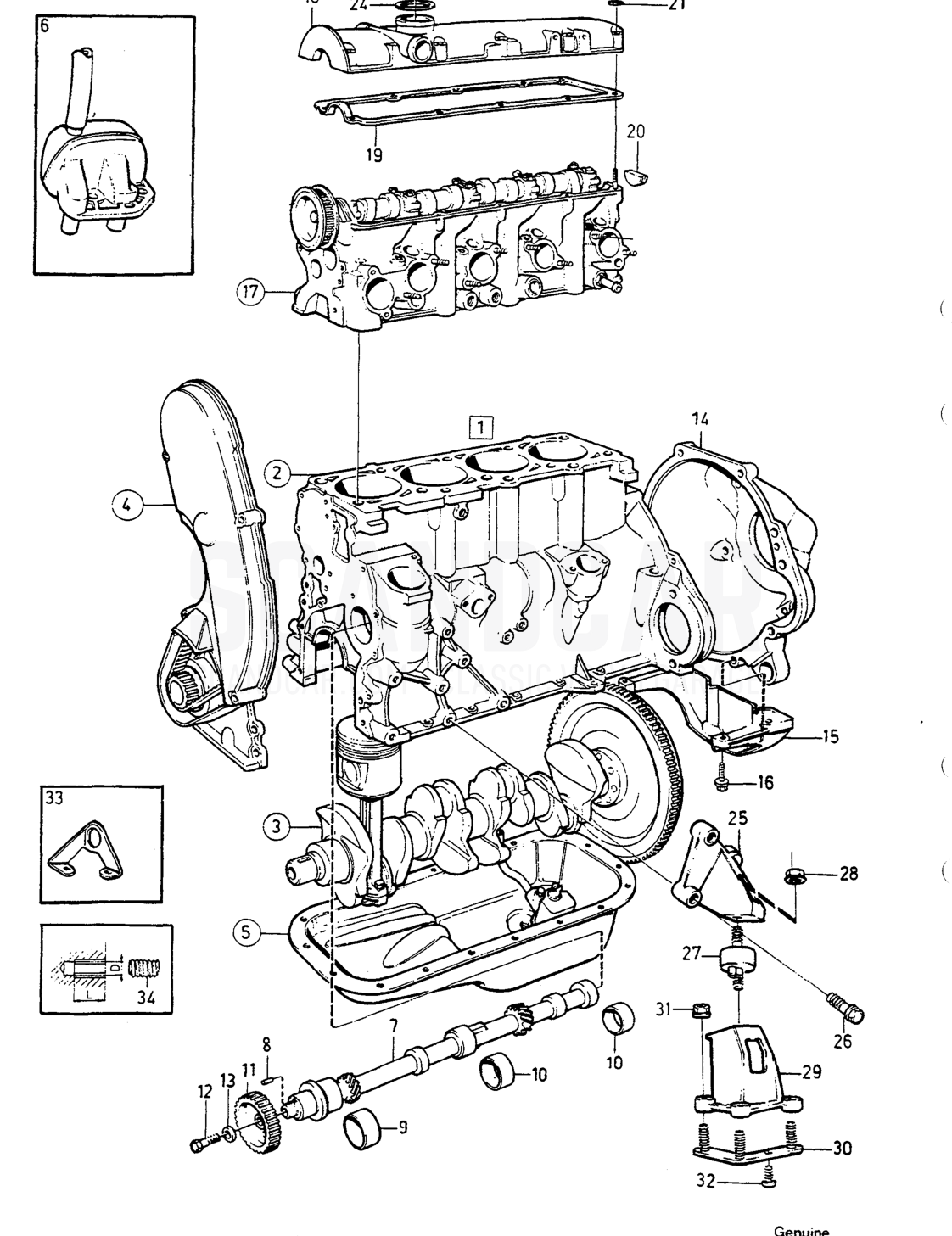 log MOTOR MIT EINBAUTEILEN - vue éclatée, Moteur, Volvo série 740-760 jusqu’à 1984