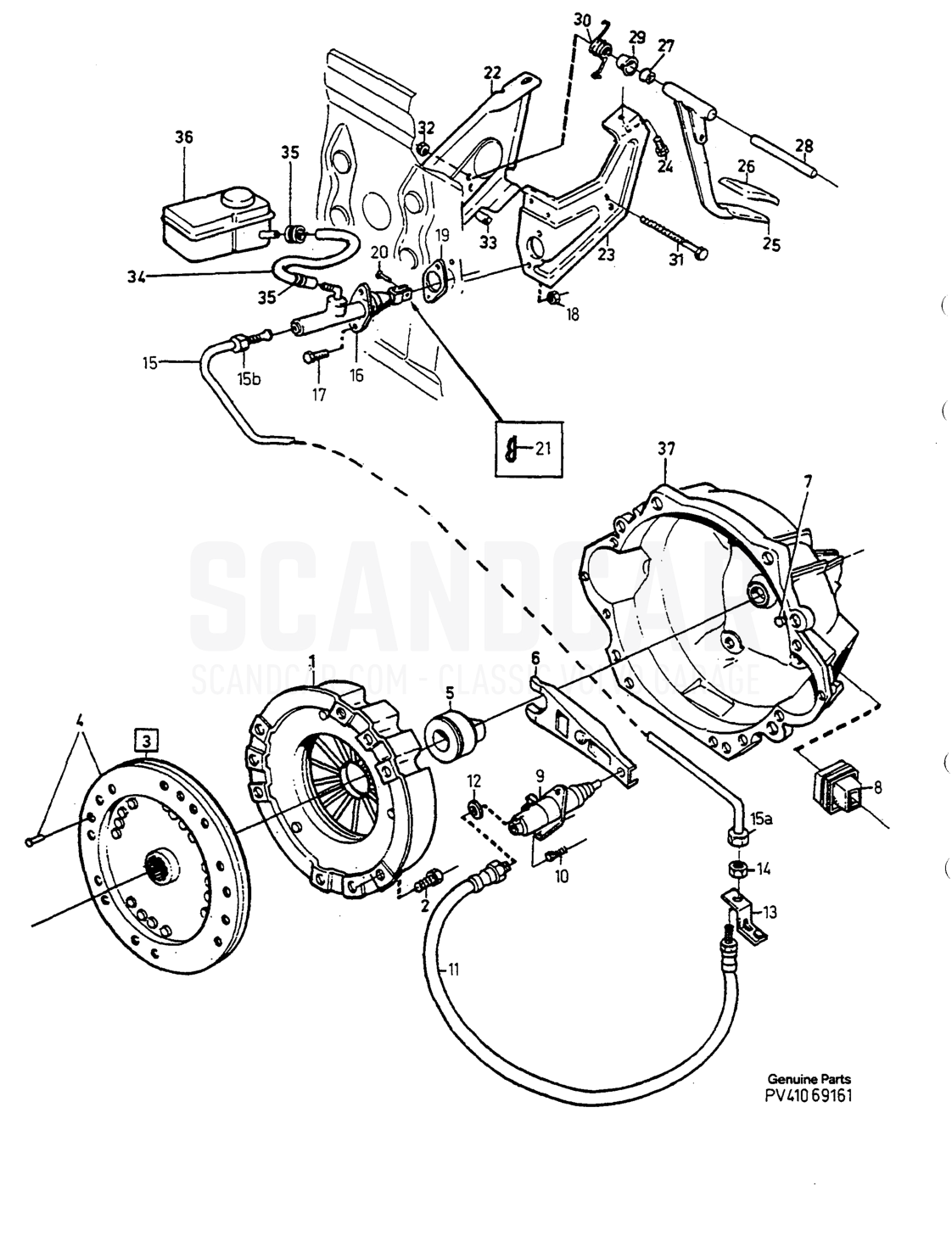 KUPPLUNG KUPPLUNGSPEDAL - vue éclatée, Transmission, Volvo série 740-760 jusqu’à 1984