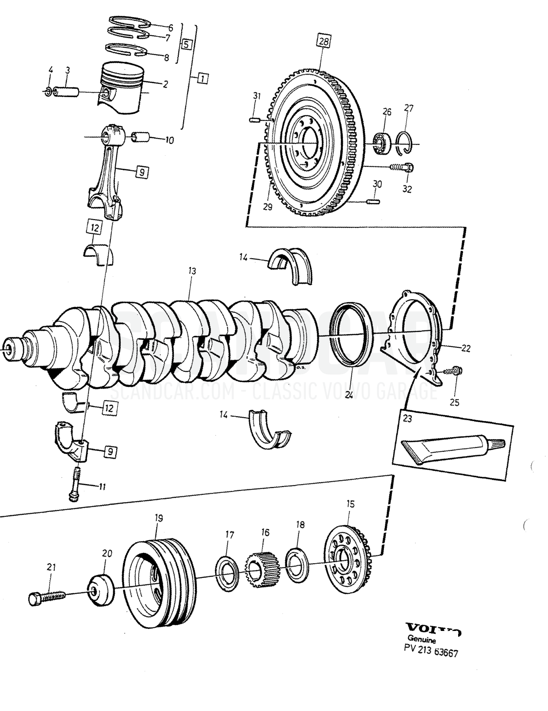 Moteur, page 164 - vue éclatée, Volvo série 940-960 à partir de 1994