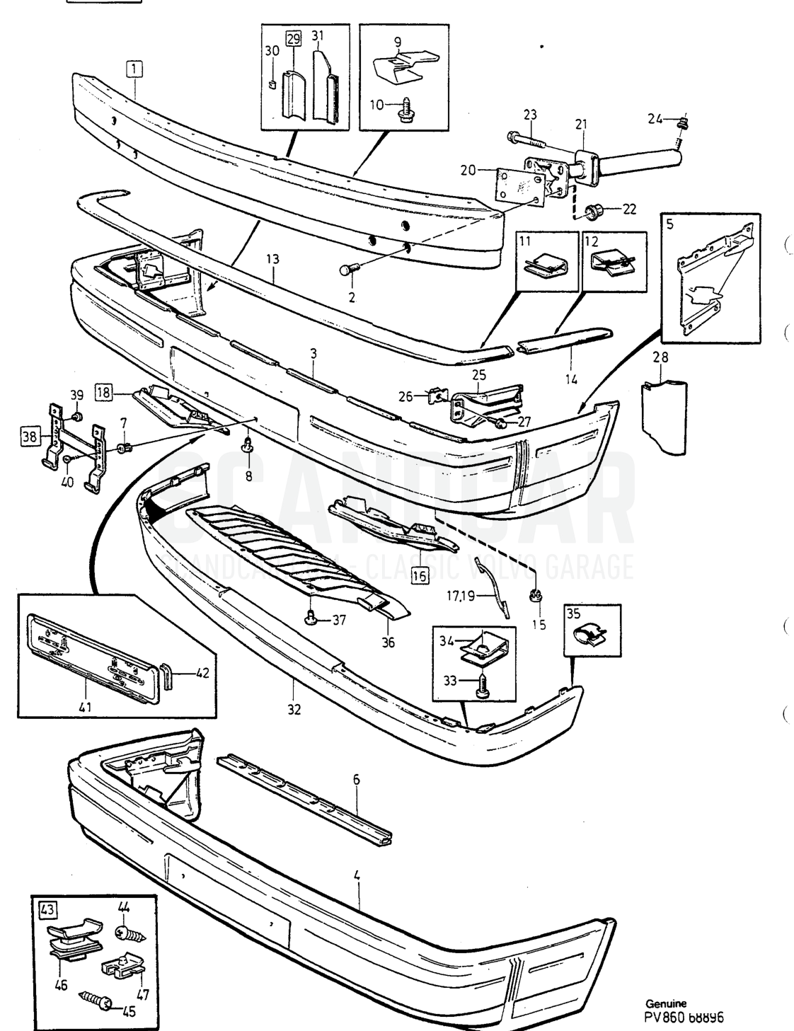 Carrosserie et intérieur, page 1676 - vue éclatée, Volvo série 940-960 à partir de 1994