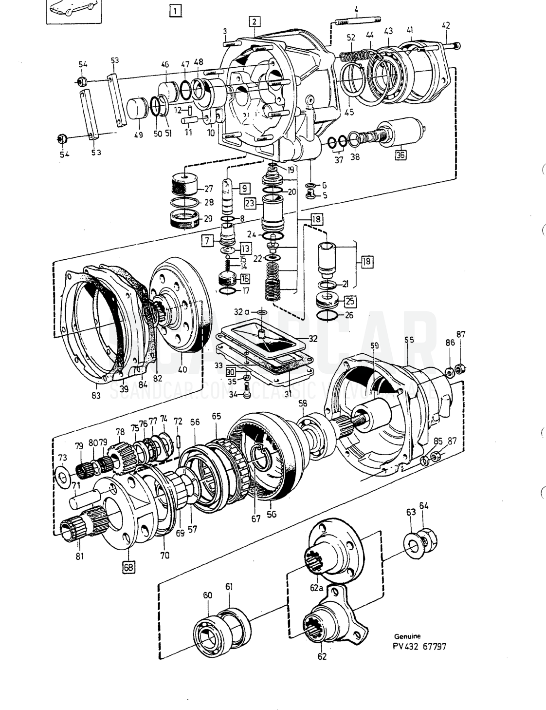 Transmission, page 844 - vue éclatée, Volvo série 940-960 à partir de 1994