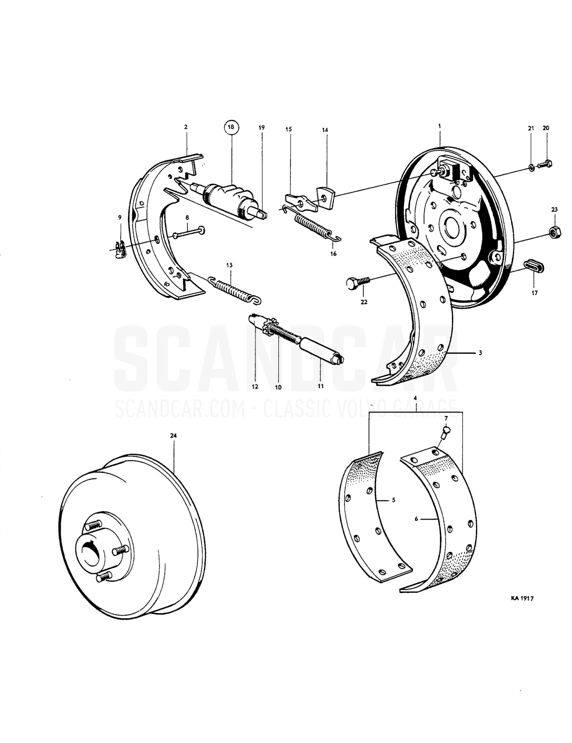 Front wheel brakes - vue éclatée, Freins, Volvo Amazon B16