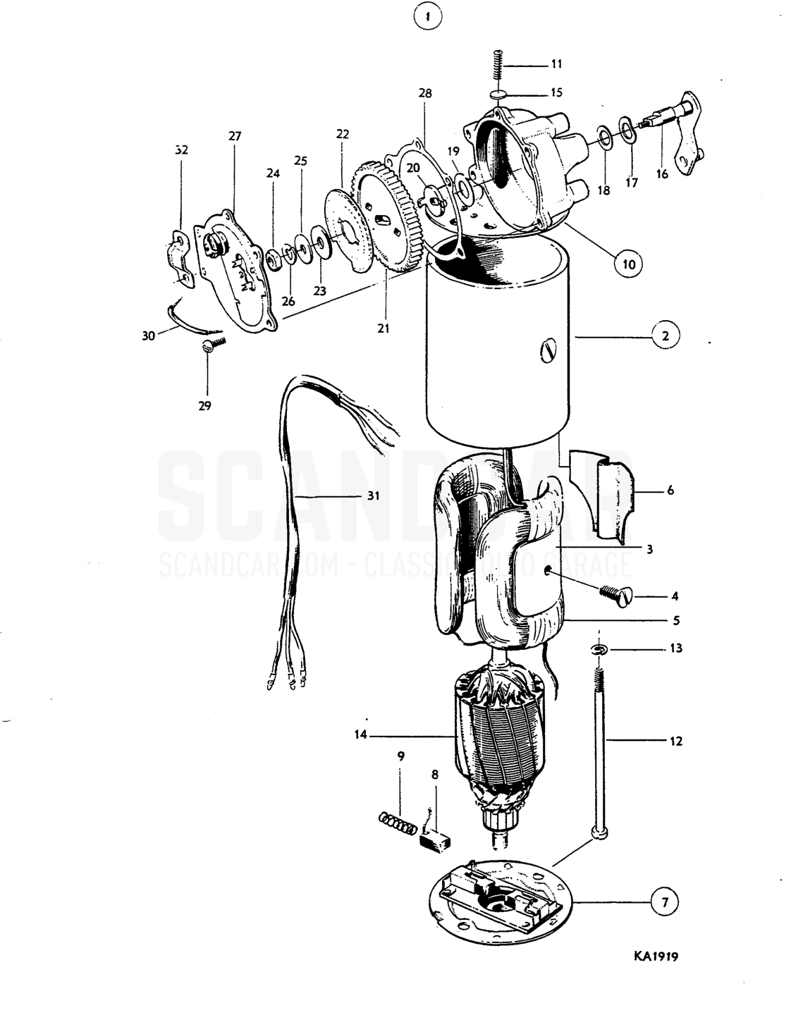 Windscreen wiper motor - vue éclatée, Équipement électrique, Volvo Amazon B18