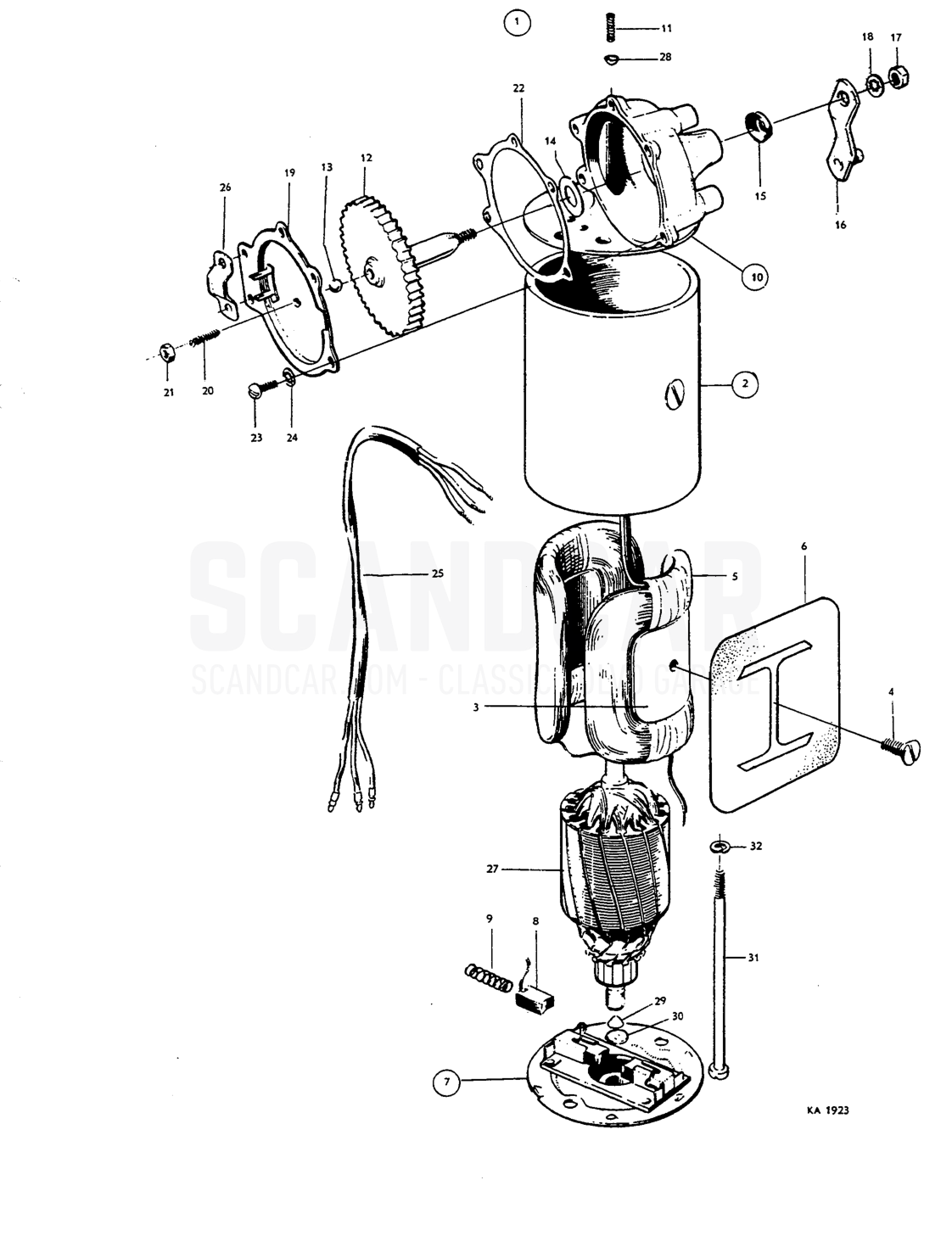 Windscreen wiper motor - vue éclatée, Équipement électrique, Volvo Amazon B18