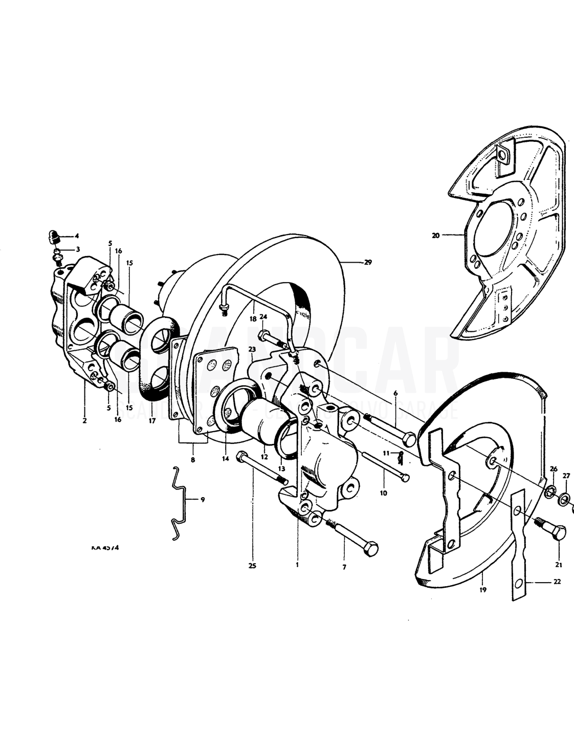wheel brakes for vehicles TRB front wheel brakes circuit Del - vue éclatée, Freins, Volvo Amazon B18