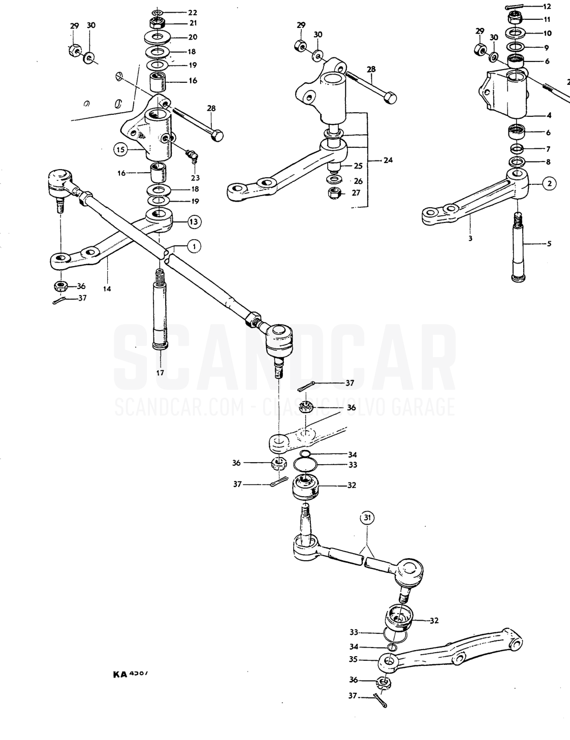 Tie rod - vue éclatée, Essieu avant - Roues - Direction, Volvo Amazon B18