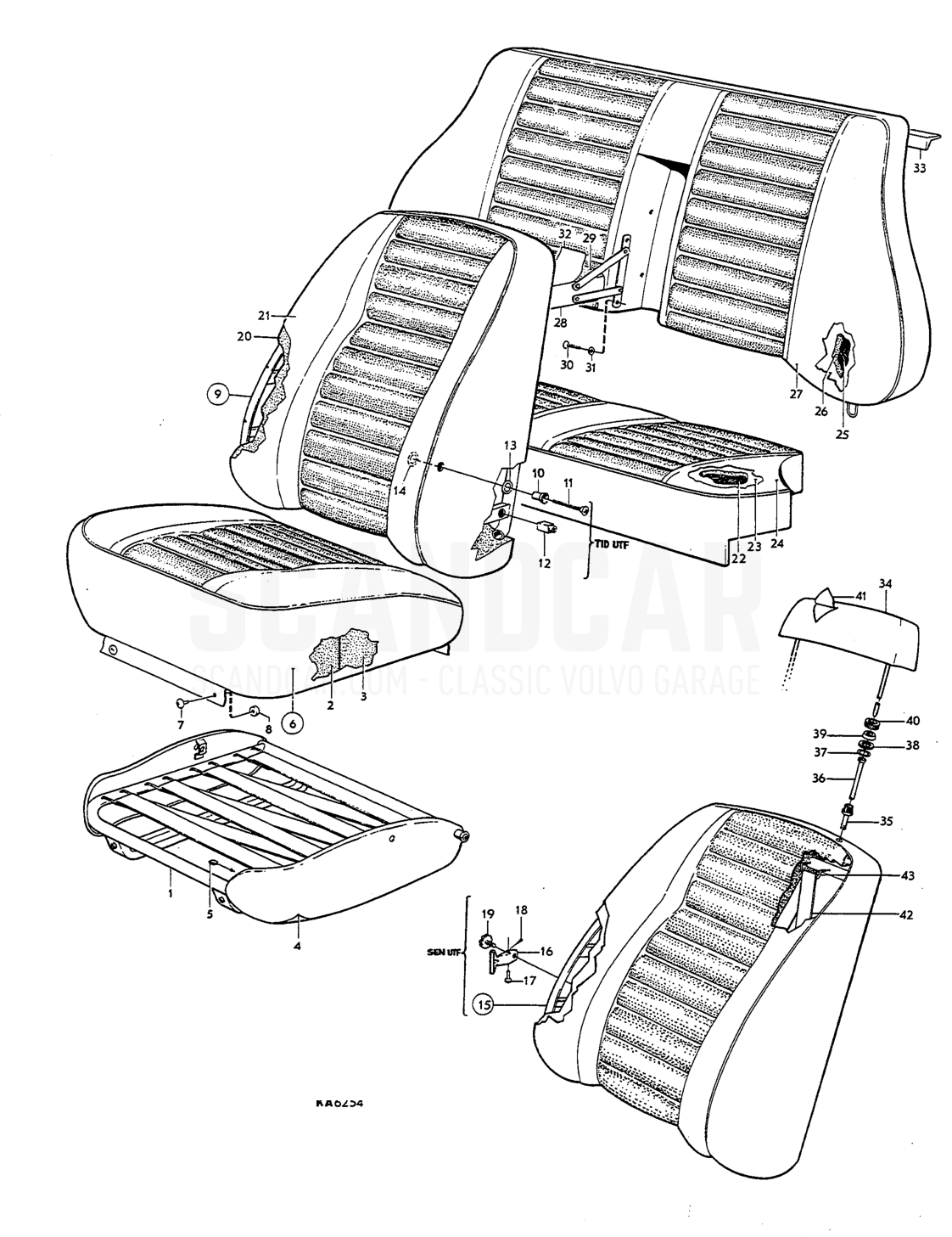 and rear seats cambinations Del - vue éclatée, Carrosserie, Volvo Amazon B18