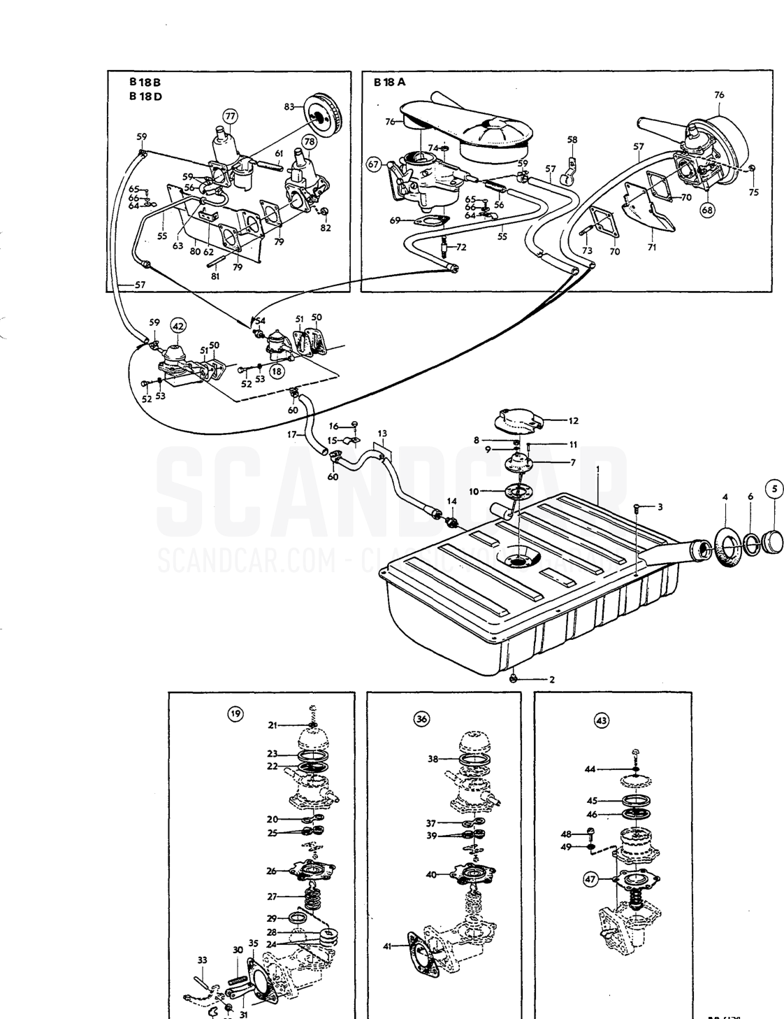 Fuel system Del - vue éclatée, Autres pièces, Volvo Amazon B18