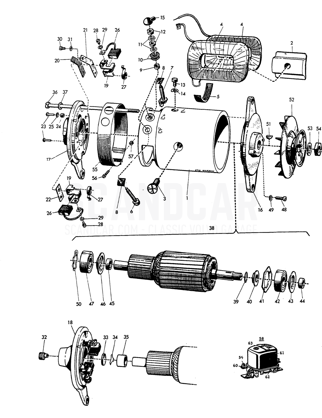 Generator sch - vue éclatée, Équipement électrique, Volvo Amazon B18