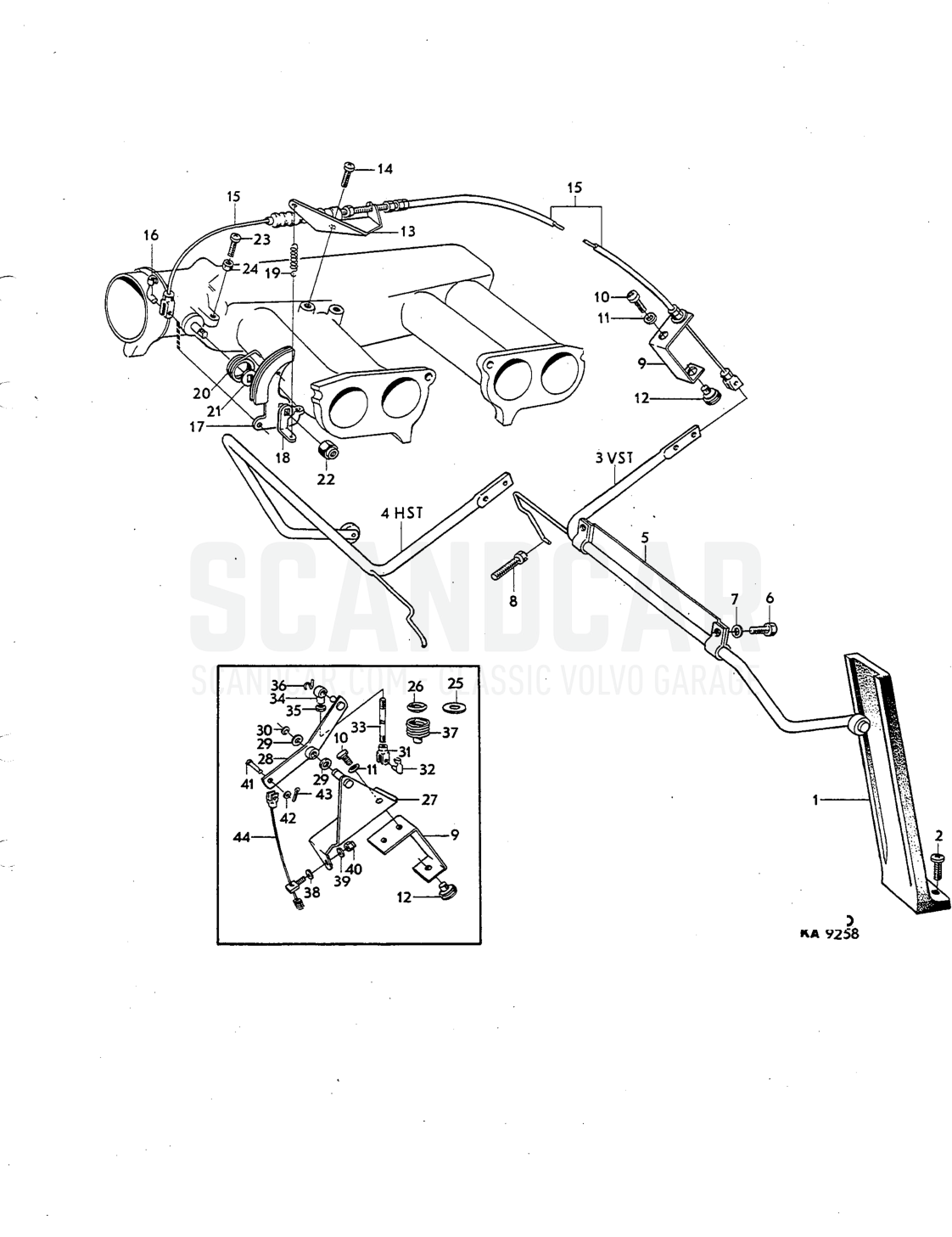 linkage Illustration Sats Kit - vue éclatée, Tringlerie de commande, Volvo P1800