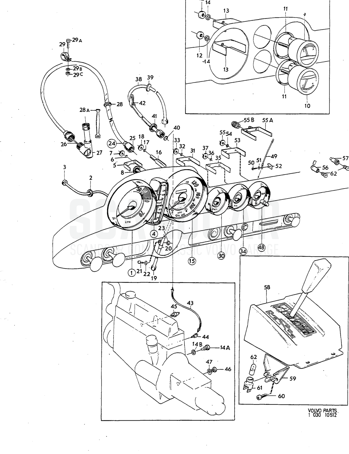 Instrumentation, Illustration Connecting And Control Unit Sats Kit - vue éclatée, Équipement électrique, Volvo P1800