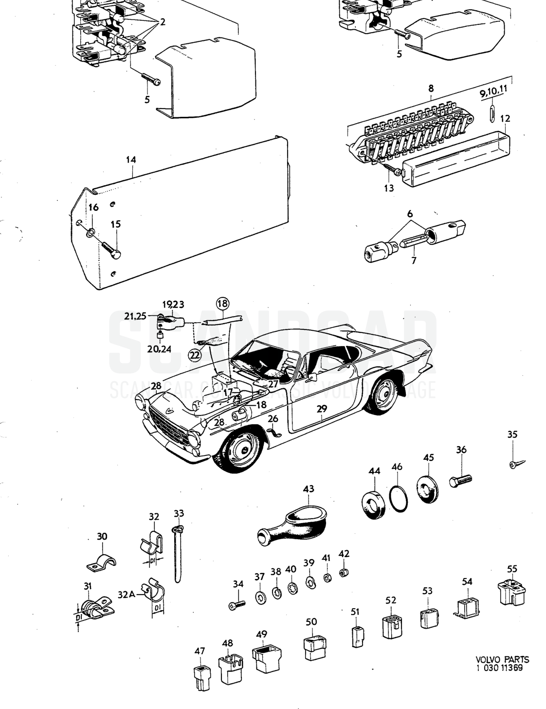 Illustration Contact Unit Sats Kit - vue éclatée, Équipement électrique, Volvo P1800