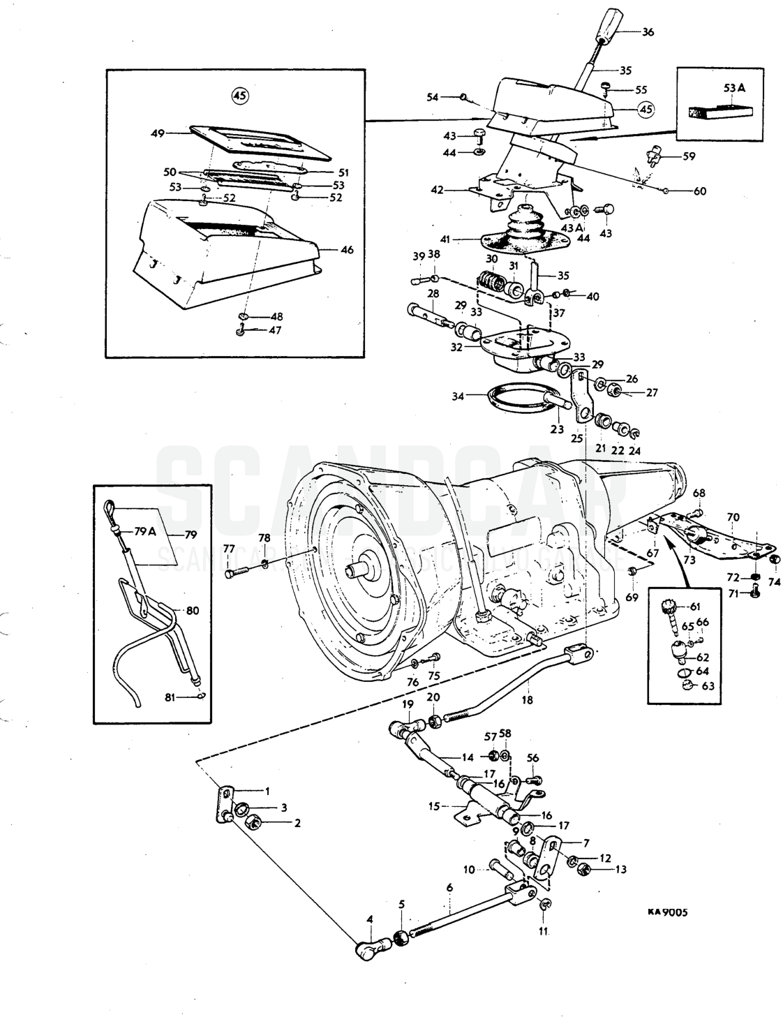 Illustration Mountings Lever housing and control Sats Kit - vue éclatée, Moteur, Volvo P1800