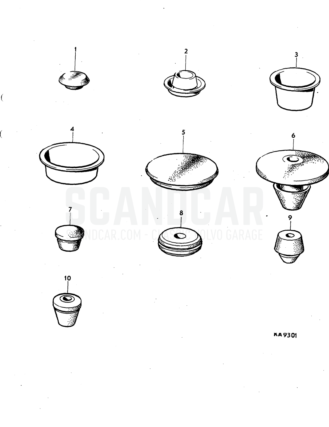 Rubber plugs Illustration Sats Kit - vue éclatée, Carrosserie, Volvo P1800