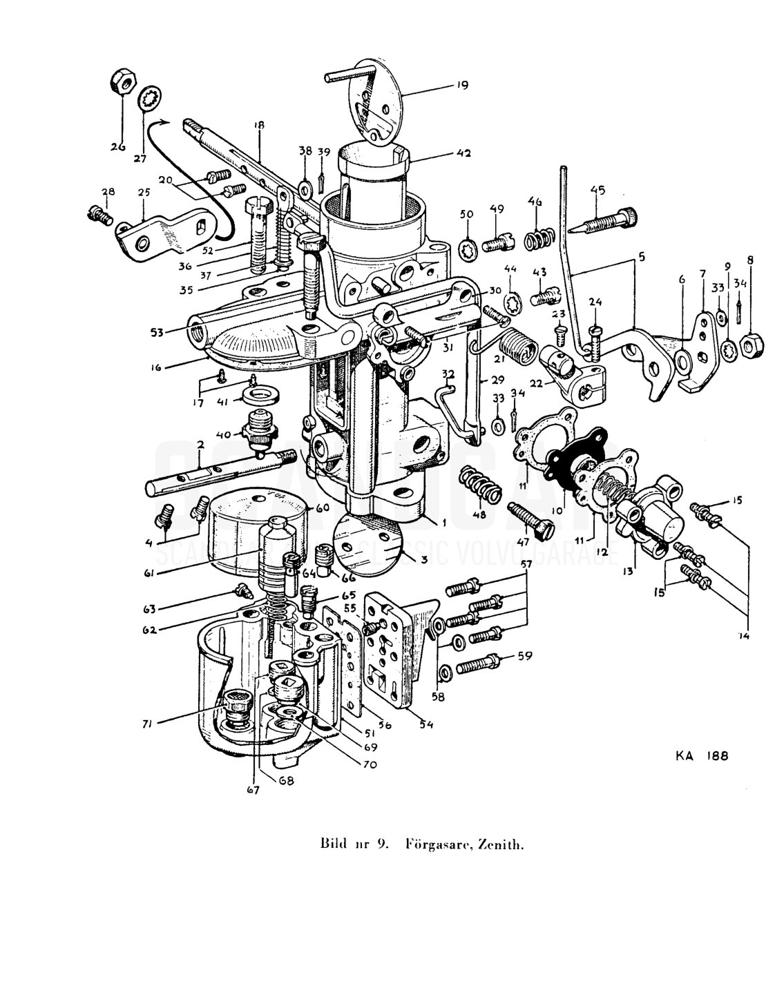 Bränslesystem - vue éclatée, Alimentation et échappement, Volvo PV444 B-K