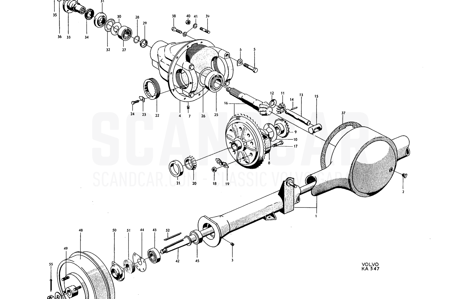 Bakaxel - vue éclatée, Transmission - Essieu arrière, Volvo PV544 / P210 B16