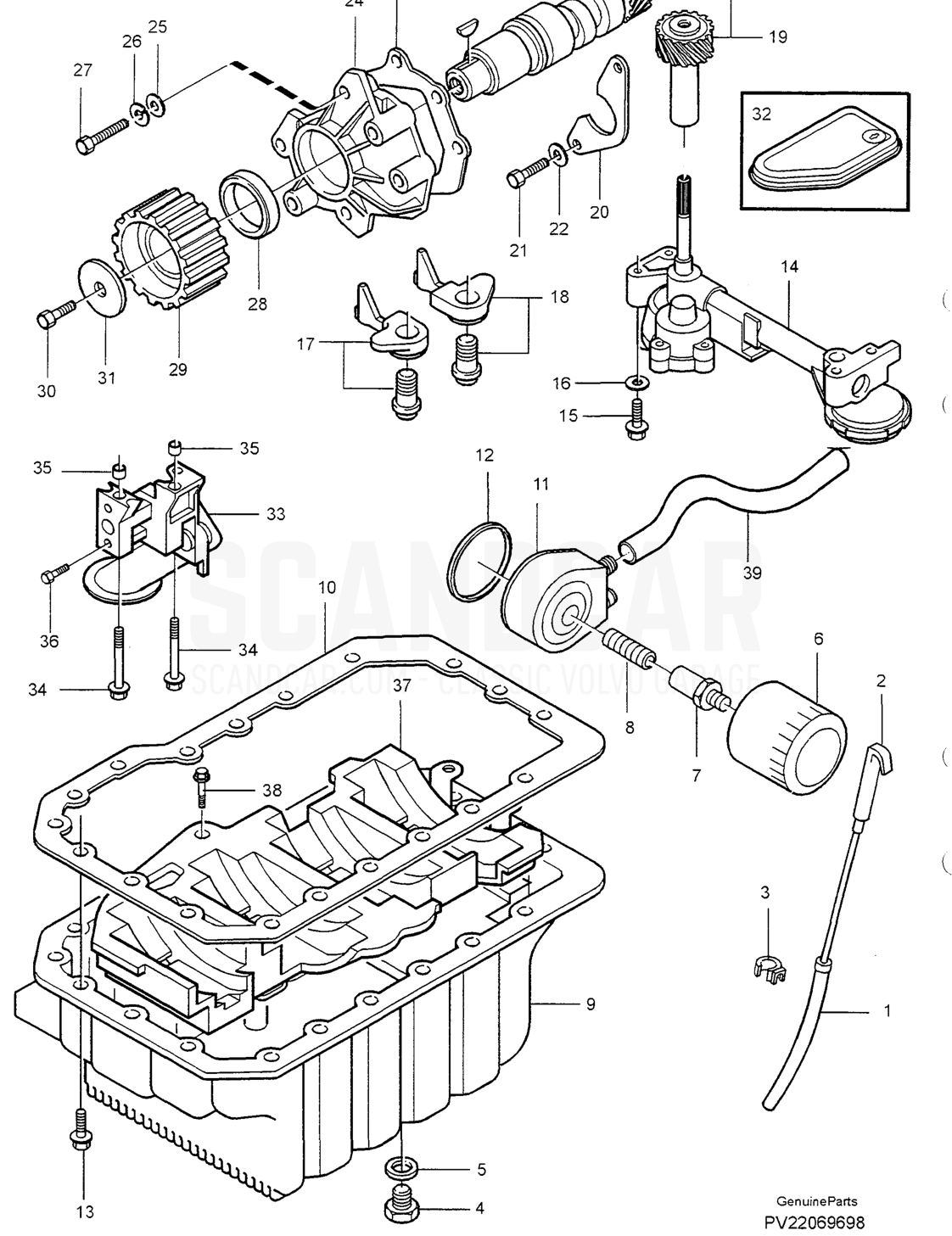 LUBRICATING SYSTEM - vue éclatée, Autres pièces, Volvo série S40/V40 à partir de 1996