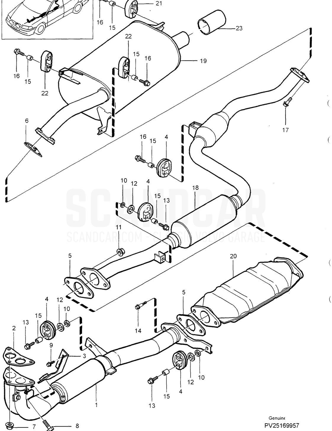 EXHAUST SYSTEM - vue éclatée, Autres pièces, Volvo série S40/V40 à partir de 1996