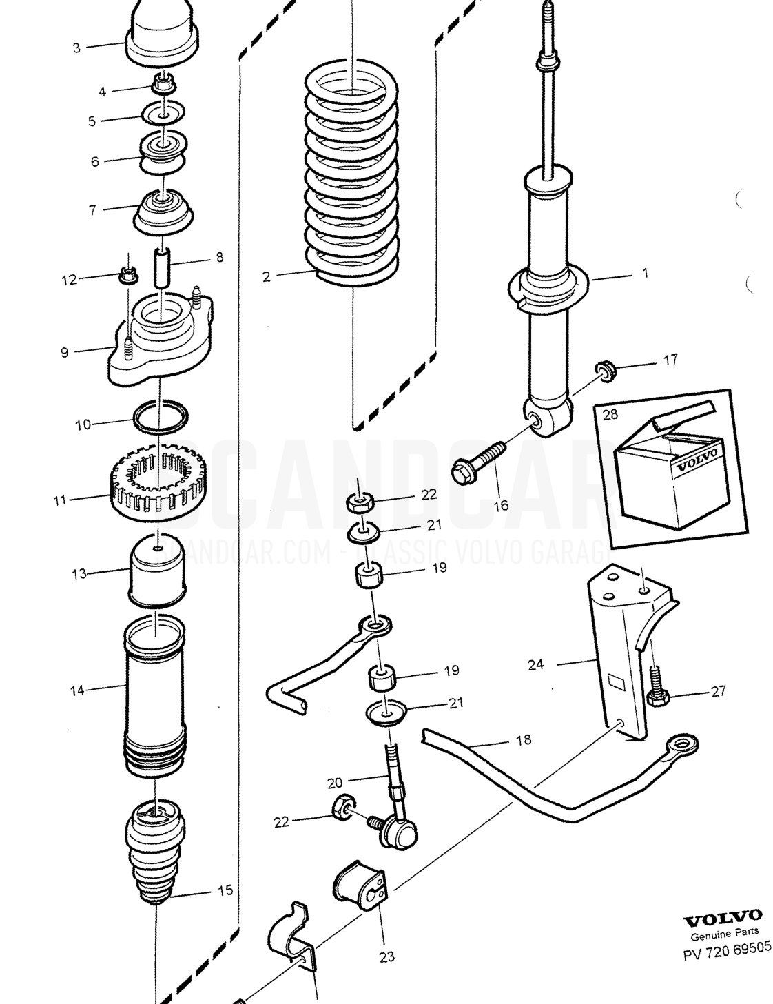 REAR SUSPENSION, SPRINGS - vue éclatée, Châssis - Ressorts, Volvo série S40/V40 à partir de 1996