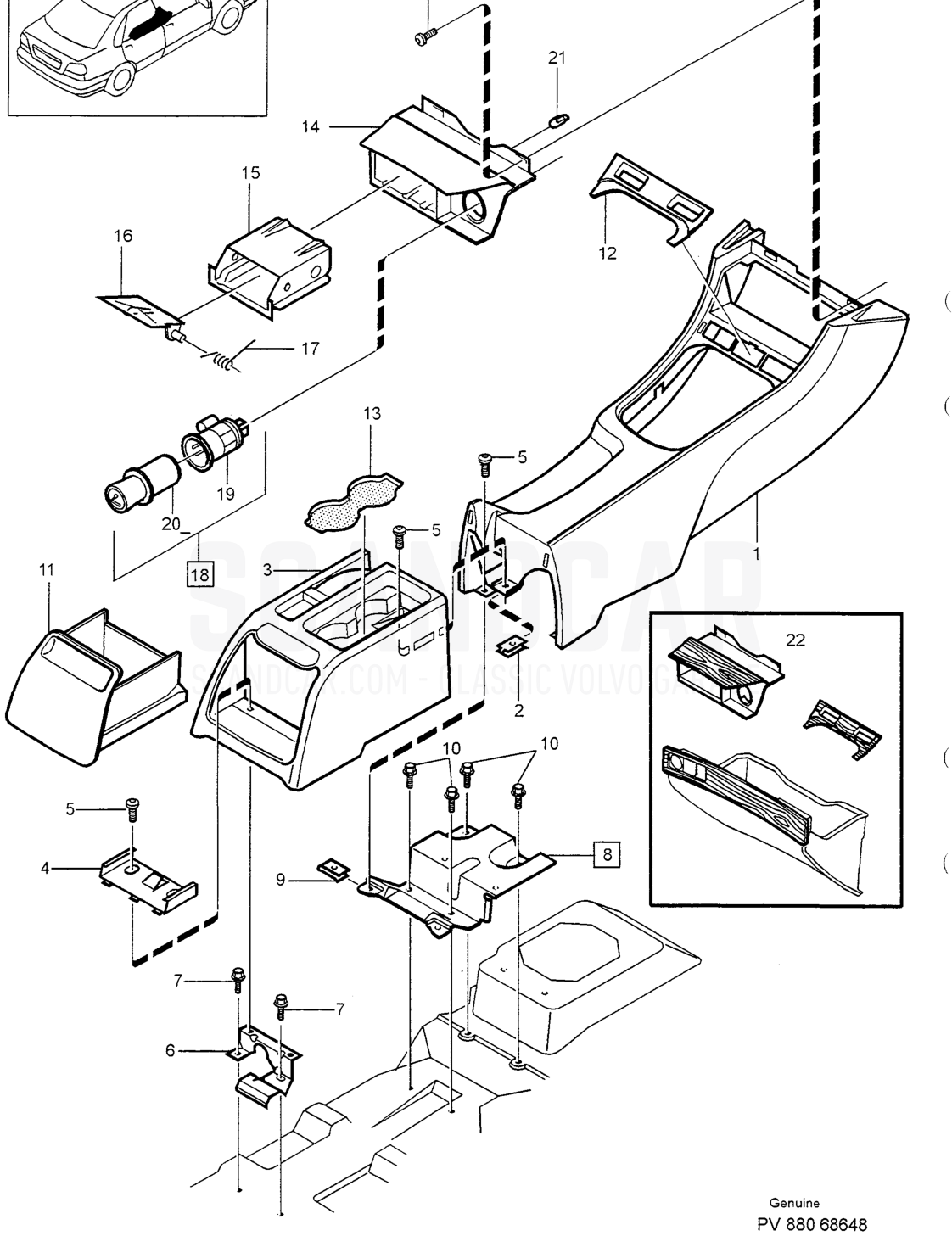 GLOVE COMPARTMENT - vue éclatée, Carrosserie, Volvo série S40/V40 à partir de 1996